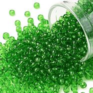 TOHO Round Seed Beads, Japanese Seed Beads, (7) Transparent Peridot, 8/0, 3mm, Hole: 1mm, about 222pcs/10g(X-SEED-TR08-0007)
