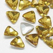 Pointed Back Glass Rhinestone Cabochons, Back Plated, Faceted, Triangle, Topaz, 9.5x10x4mm(RGLA-T087-10mm-22)