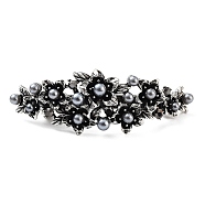 Flower Alloy Rhinestone Hair Barrettes, with Iron and Plastic Imitation Pearl, for Woman Girls, Antique Silver, 22x85x27mm(PHAR-S604-01AS-01)