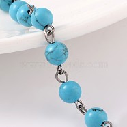 Handmade Synthetic Turquoise Beads Chains for Necklaces Bracelets Making, with Gunmetal Tone Brass Eye Pin, Unwelded, 39.4 inch, about 84pcs/strand(AJEW-JB00156-06)