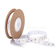 Polyester Ribbon, Star Pattern, White, 3/8 inch(10mm), about 10yards/roll(SRIB-P018-A03)