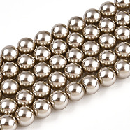 Glass Pearl Beads Strands, Round, Tan, 6mm, Hole: 0.6mm, about 67pcs/strand, 15.55''(39.5cm)(HY-G002-01C-13)