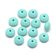 Food Grade Eco-Friendly Silicone Beads, Chewing Beads For Teethers, DIY Nursing Necklaces Making, Rondelle, Cyan, 12x6~7mm, Hole: 2mm(SIL-R009-06)