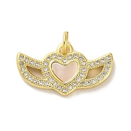 Brass Micro Pave Clear Cubic Zirconia Pendants, with Shell, Real 18K Gold Plated, Heart, 12x21x3mm, Hole: 3.5mm(KK-K365-13C-G)