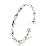 Non-Tarnish Twisted 304 Stainless Steel Cuff Bangles for Women, Stainless Steel Color, Inner Diameter: 1-3/4x2-5/8 inch(4.6x6.8cm)(BJEW-P331-08P)