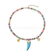 Handmade Polymer Clay Heishi Beads Pendant Necklaces, with Shell Shape Alloy Pendants, Synthetic Turquoise Pendants and Alloy Lobster Claw Clasps, Scabbard/Tusk Shape, Colorful, 18.3 inch(46.5cm)(NJEW-JN02820)