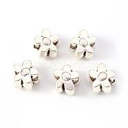 Alloy European Beads, Large Hole Beads, Cadmium Free & Lead Free, Flower, Antique Silver, 10x12x8mm, Hole: 4.5mm, about 430pcs/1000g(TIBE-S319-139AS-RS)