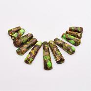 Assembled Bronzite and Imperial Jasper Beads Strands, Graduated Fan Pendants, Focal Beads, Dyed, Yellow Green, 17~40x9~9.5x5~6mm, Hole: 1mm, 11pcs/strand, 3.54 inch(G-P298-B01)