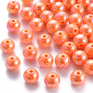 Opaque Acrylic Beads, AB Color Plated, Round, Orange, 12x11mm, Hole: 2.5mm, about 566pcs/500g(MACR-S370-D12mm-19)