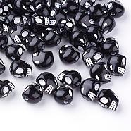 Craft Style Acrylic Beads, Skull, Black, 13x10x12mm, Hole: 2mm, about 630pcs/500g(SACR-Q187-24)