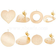 16Pcs 4 Style Electroplated Brass Stud Earring Findings, with Vertical Loops & 16Pcs Ear Nuts, Nickel Free, Flat Round & Heart & Donut, Real 18K Gold Plated, 15~21.5mm, Pin: 0.5mm, 4Pcs/style(KK-BBC0007-05)
