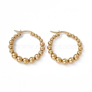 201 Stainless Steel Round Beaded Hoop Earrings with 304 Stainless Steel Pins for Women, Golden, 30x28x5mm, Pin: 0.7~0.8x1~1.5mm(EJEW-B016-14B-G)