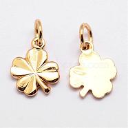 Brass Charms, Clover, Cadmium Free & Nickel Free & Lead Free, Real 18K Gold Plated, 11x9x1mm, Hole: 3mm(KK-G257-02-NR)