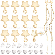 9 Pair Brass Stud Earring Findings, with Horizontal Loops, Star, with 30Pcs Plastic Ear Nut, Golden, 9.5x6.5mm, Hole: 1.3mm, Pin: 0.6mm(KK-BC0011-14)