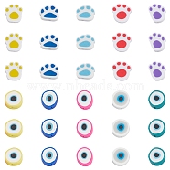 SUNNYCLUE 200Pcs 10 Style Handmade Polymer Clay Beads, Paw Print, Flat Round with Evil Eye, with Elastic Thread, Mixed Color, 20pcs/style(CLAY-SC0001-34)