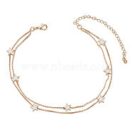 SHEGRACE Brass Multi-Strand Anklets, with Epoxy Resin and Box Chains, Star, White, Rose Gold, 8-1/4 inch(21cm)(JA174B)
