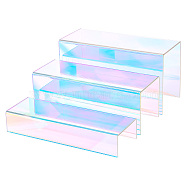 Iridescent Acrylic Display Risers, Mult-purpose for Shoes, Jewelry, Cosmetics, Glasses Display, Colorful, 235x79.5~97x42~126mm, 3 pcs/set(ODIS-WH0048-01)