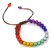 Colorful Dyed Natural Jabe Round Braided Bead Bracelet, Adjustable Bracelet for Women, Coconut Brown, 8-5/8 inch(22cm)(PW-WG99644-02)