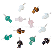 12Pcs Natural & Synthetic Gemstone Pendants, with Silver Tone Copper Wire Wrapped, Mushroom Charm, Mixed Dyed and Undyed, Silver, 30x16~18mm, Hole: 4mm(FIND-HY0001-29)