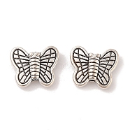 Alloy Beads, Cadmium Free & Nickel Free & Lead Free, Butterfly, Antique Silver Color, Size: about 8mm long, 10mm wide, 3mm thick, hole: 1mm(X-PALLOY-B0041-AS-FF)