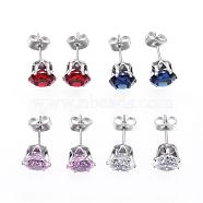 304 Stainless Steel Stud Earrings, with Cubic Zirconia, Mixed Color, 17x8mm, pin: 0.8mm(EJEW-F053-D)