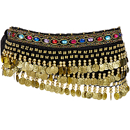 Golden Alloy Three Layers Flat Round Waist Belt, Polyester Belly Dance Hip Scarfs, Black, 63-3/4 inch(162cm)(AJEW-WH20002-09A)