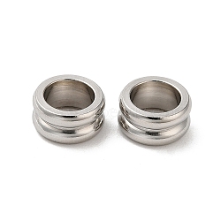 Non-Tarnish 304 Stainless Steel European Beads, Large Hole Beads, Grooved Beads, Column, Stainless Steel Color, 6x3mm, Hole: 4mm(STAS-H214-05P)