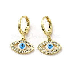 Horse Eye Real 18K Gold Plated Brass Dangle Leverback Earrings, with Enamel and Cubic Zirconia, Light Sky Blue, 23.5~24x14.5mm(EJEW-Q797-23G-05)