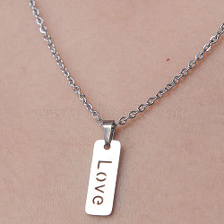 201 Stainless Steel Hollow Word Love Pendant Necklace, Stainless Steel Color, 17.72 inch(45cm)(NJEW-OY001-26)