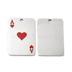 201 Stainless Steel Pendants, with Enamel, Ace of Hearts Charm, Stainless Steel Color, Red, 29.5x20x1.5mm, Hole: 2mm(STAS-Q216-03P-01)
