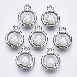 ABS Plastic Imitation Pearl Pendants, with UV Plating Acrylic Findings, Ring, Platinum, 15x12x8mm, Hole: 1.2mm(OACR-R248-003P)