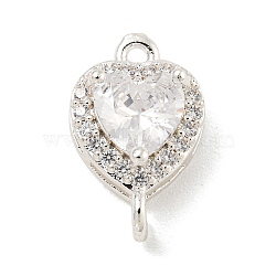 Brass Pave Cubic Zirconia Connector Charms, Heart Links, Silver Color Plated, Clear, 15x9x6mm, Hole: 1.2mm(KK-Z072-06S-02)