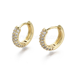 Brass Micro Pave Cubic Zirconia Huggie Hoop Earrings, Real 18K Gold Plated, Nickel Free, Ring, Clear, 13x15.5x4mm, Pin: 0.8mm(EJEW-R144-004E-NF)