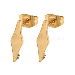 Ion Plating(IP) 304 Stainless Steel Stud Earring Findings, with Vertical Loop, Rhombus, Golden, 15x4mm, Hole: 2.5mm, Pin: 0.7mm(STAS-H180-18G)