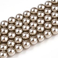 Glass Pearl Beads Strands, Round, Tan, 6mm, Hole: 0.6mm, about 67pcs/strand, 15.55''(39.5cm)(HY-G002-01C-13)