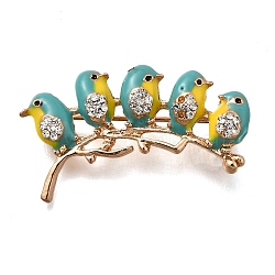 Zinc Alloy Enamel Rhinstone Brooches, Golden, Bird, 20x37mm(JEWB-V001-03A-02)