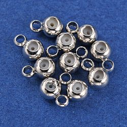 Brass Beads, with Silicone inside, Slider Beads, Stopper Beads, Long-Lasting Plated, Rondelle, Platinum, 5x3x2.5mm, Hole: 1.2mm(KK-WH0047-45B-P)