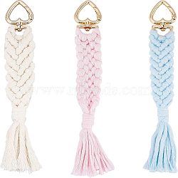 CHGCRAFT 3 Strands 3 Colors Golden Tone Alloy Heart Keychain Clasps, Hand-Woven Cotton Rop, Mixed Color, 175x28x8mm, 1strand/color(AJEW-CA0002-11)