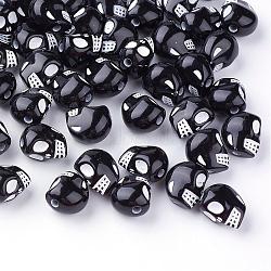 Craft Style Acrylic Beads, Skull, Black, 13x10x12mm, Hole: 2mm, about 630pcs/500g(SACR-Q187-24)