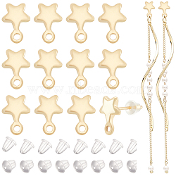 BENECREAT 9 Pair Brass Stud Earring Findings, with Horizontal Loops, Star, with 30Pcs Plastic Ear Nut, Golden, 9.5x6.5mm, Hole: 1.3mm, Pin: 0.6mm(KK-BC0011-14)