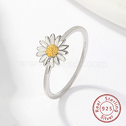 Anti-Tarnish Rhodium Plated 925 Sterling Silver Daisy Flower Finger Ring for Women, with 925 Stamp, Platinum, US Size 9(18.9mm)(KN3229-4)