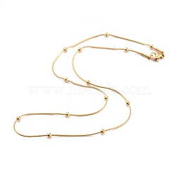 304 Stainless Steel Round Snake Chain Necklaces, with Round Beads and Lobster Claw Clasps, Golden, 16.53 inch(42cm), 1mm(STAS-G244-88A-G)
