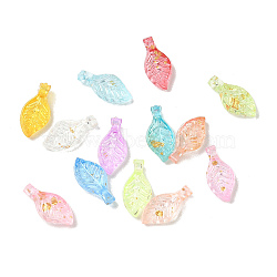 Transparent Acrylic and Gold Foil Pendants, Leaf Charms, Mixed Color, 10x5x3.5mm, Hole: 1.4mm(AC-CBAF9C1-04A)