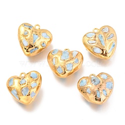 Natural Pearl Pendants, with Golden Brass Findings, Heart, Light Blue, 28~30x27.5~30x14.5~16mm, Hole: 2.2mm(KK-G398-04G)