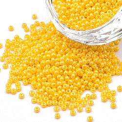 12/0 Czech Opaque Glass Seed Beads, Lustered, Round, Gold, 2x1mm, Hole: 0.7mm, about 500g/bag(SEED-N004-003C-28)