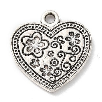Tibetan Style Alloy Pendants, Heart, Antique Silver, 18.5x17x1.5mm, Hole: 1.8mm, about 265pcs/500g