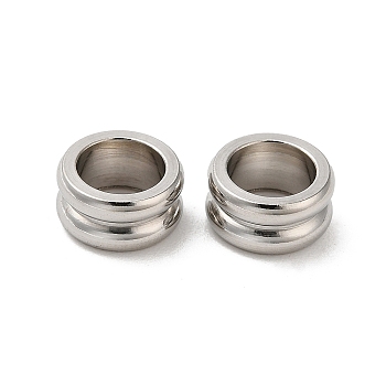 304 Stainless Steel European Beads, Large Hole Beads, Grooved Beads, Column, Stainless Steel Color, 6x3mm, Hole: 4mm