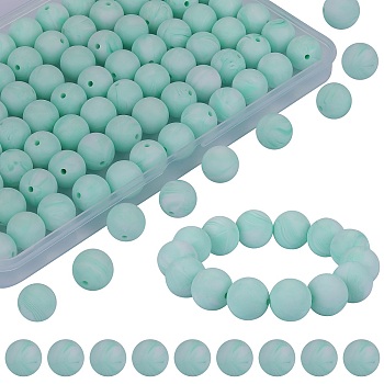 80Pcs Round Silicone Focal Beads, Chewing Beads For Teethers, DIY Nursing Necklaces Making, Mint Cream, 15mm, Hole: 2mm