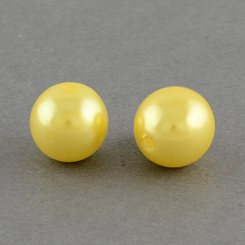 ABS Plastic Imitation Pearl Round Beads, Yellow, 20mm, Hole: 2.5mm, about 120pcs/500g