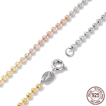 Segmented Multi-color 925 Sterling Silver Ball Chain Necklace for Women, with 925 Stamp, Multi-color, 18 inch(45.6cm)